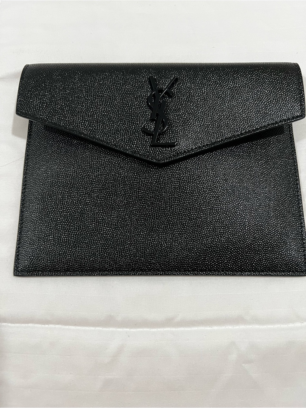 Yves Saint Laurent Black Pebbled Leather Envelope Clutch